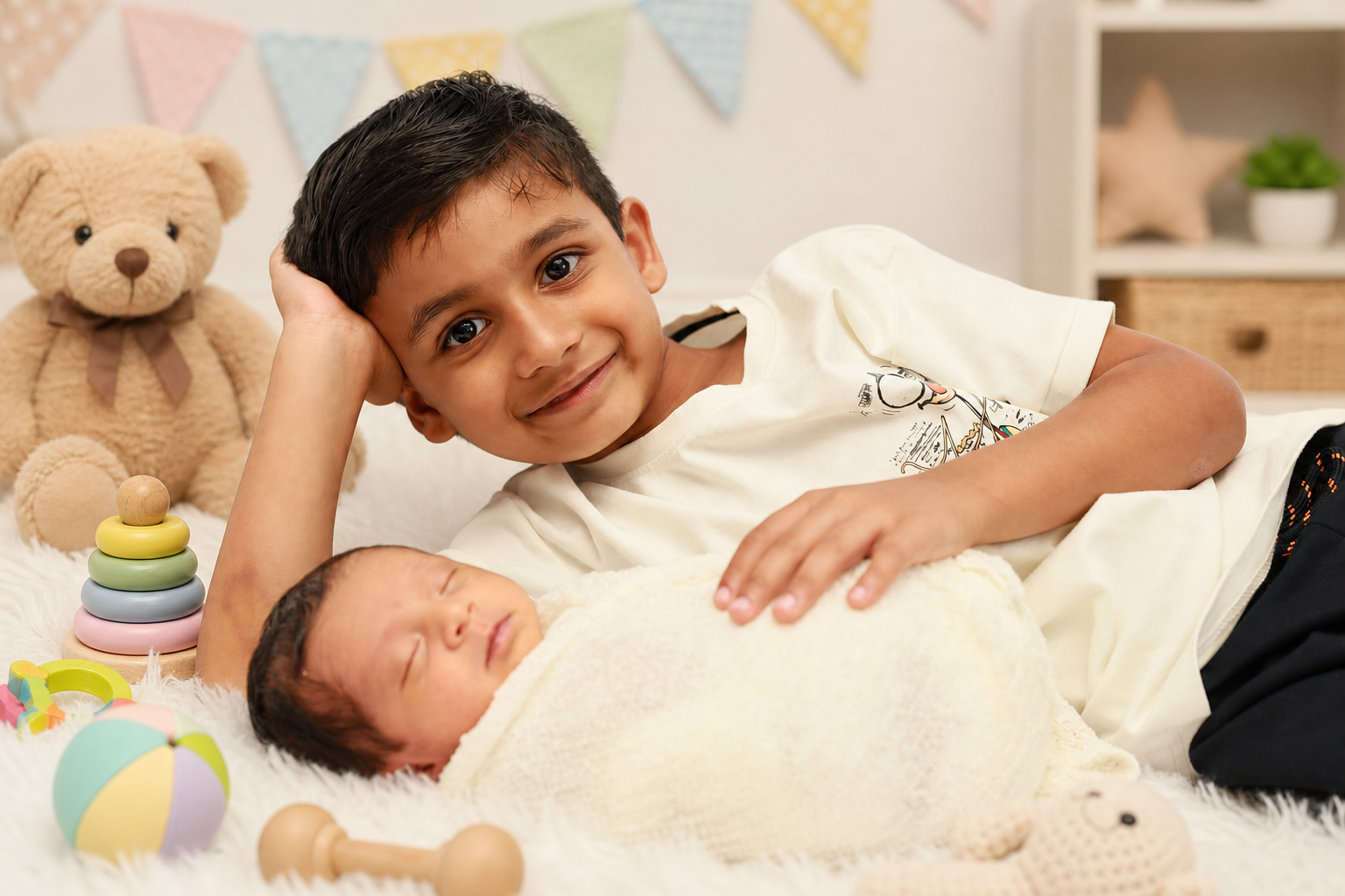 Sibling with newborn at home